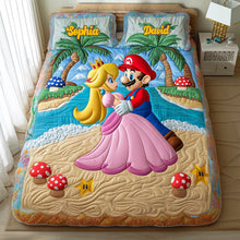 Load image into Gallery viewer, Love on the Beach - Personalized Romantic Couple Quilt Bed Set Blanket PopCulturePrints
