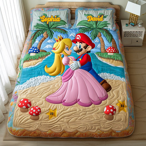 Love on the Beach - Personalized Romantic Couple Quilt Bed Set Blanket PopCulturePrints