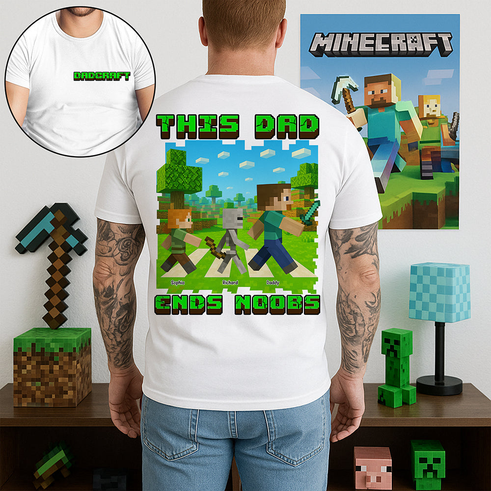 "This Dad Ends Noobs!" - Custom Pixel Dad Shirt - Personalized Gifts for Dad, Grandpa, and Gaming Enthusiasts Shirts PopCulturePrints
