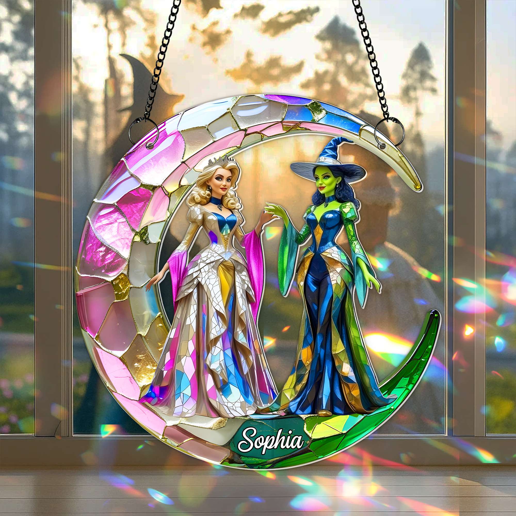 "Illuminate Your Space with Enchantment" - Good x Green Witch Suncatcher Ornament - Personalized Gift for Music Lovers Ornament PopCulturePrints