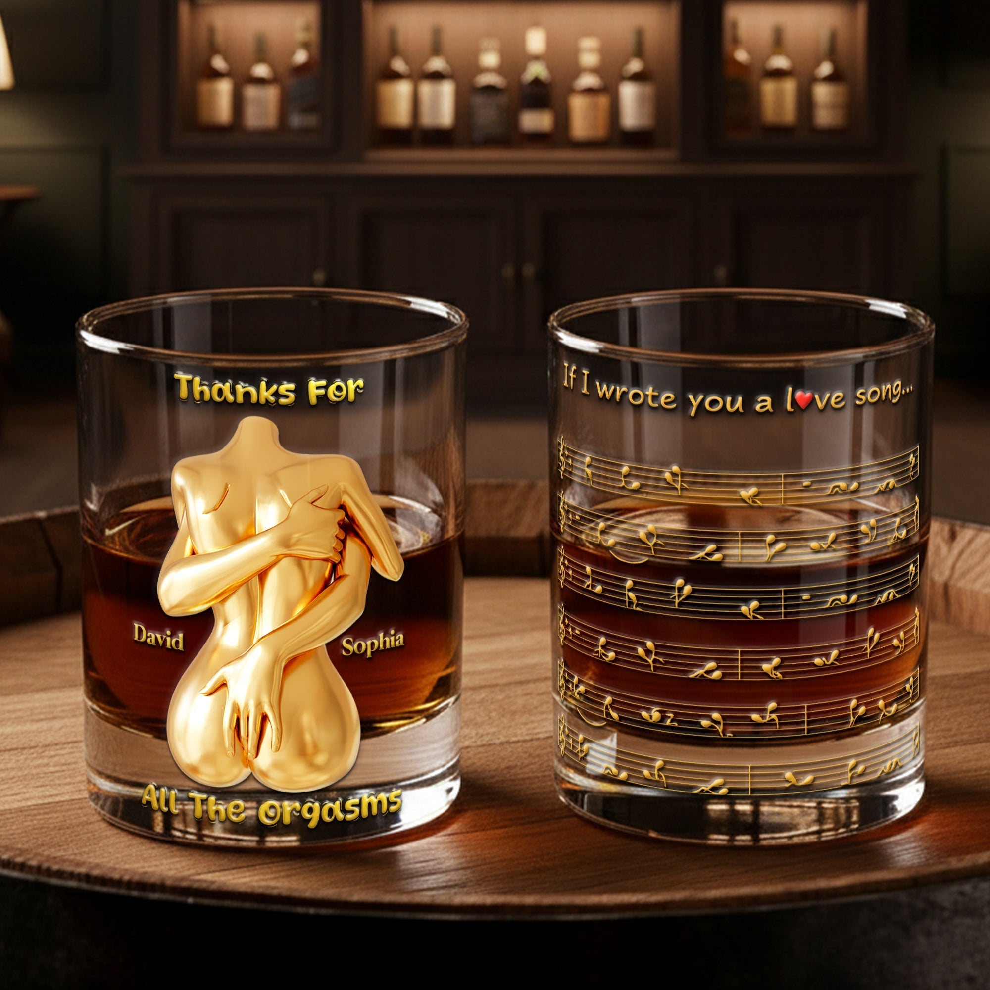 "Celebrate Your Love!" - Sexy Hugging Couple Round Glass - Personalized Gifts for Couples Glass PopCulturePrints