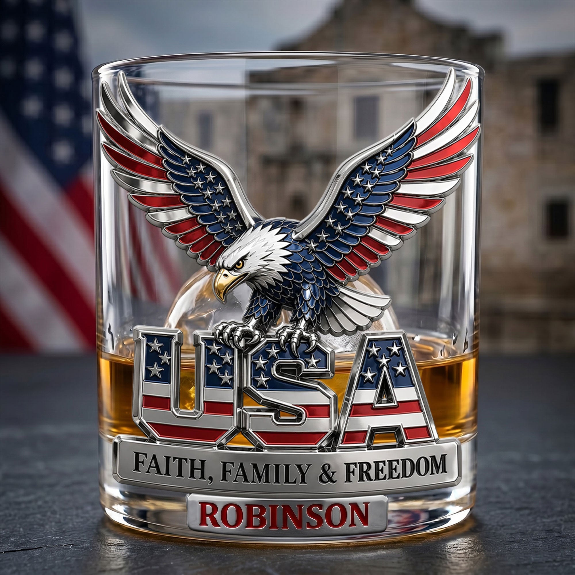USA Strong Eagle Round Glass - Personalized Gifts for Patriots
