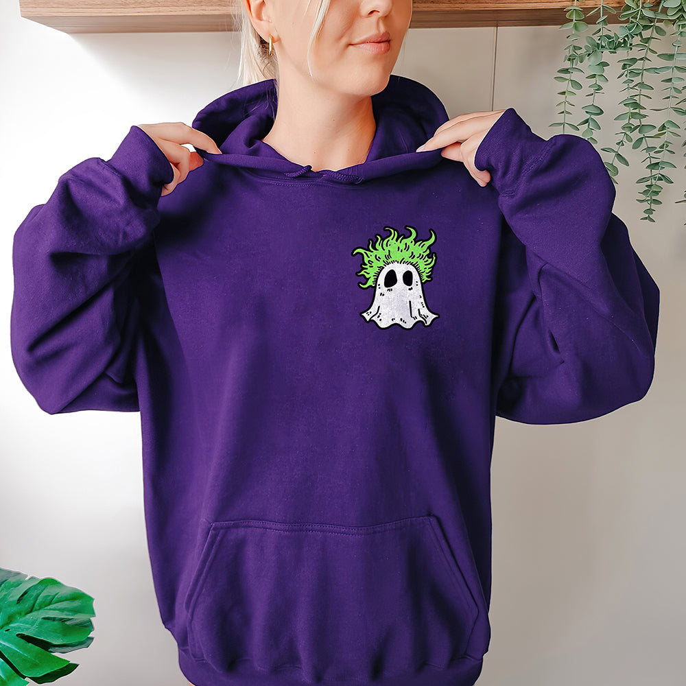 Spooky Green-Haired Ghost Halloween Sweatshirt For Horror Fans