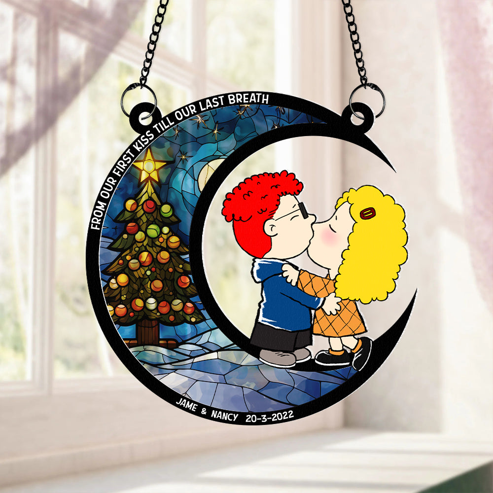 Personalized Christmas Suncatcher Ornament - Romantic Couple Kiss