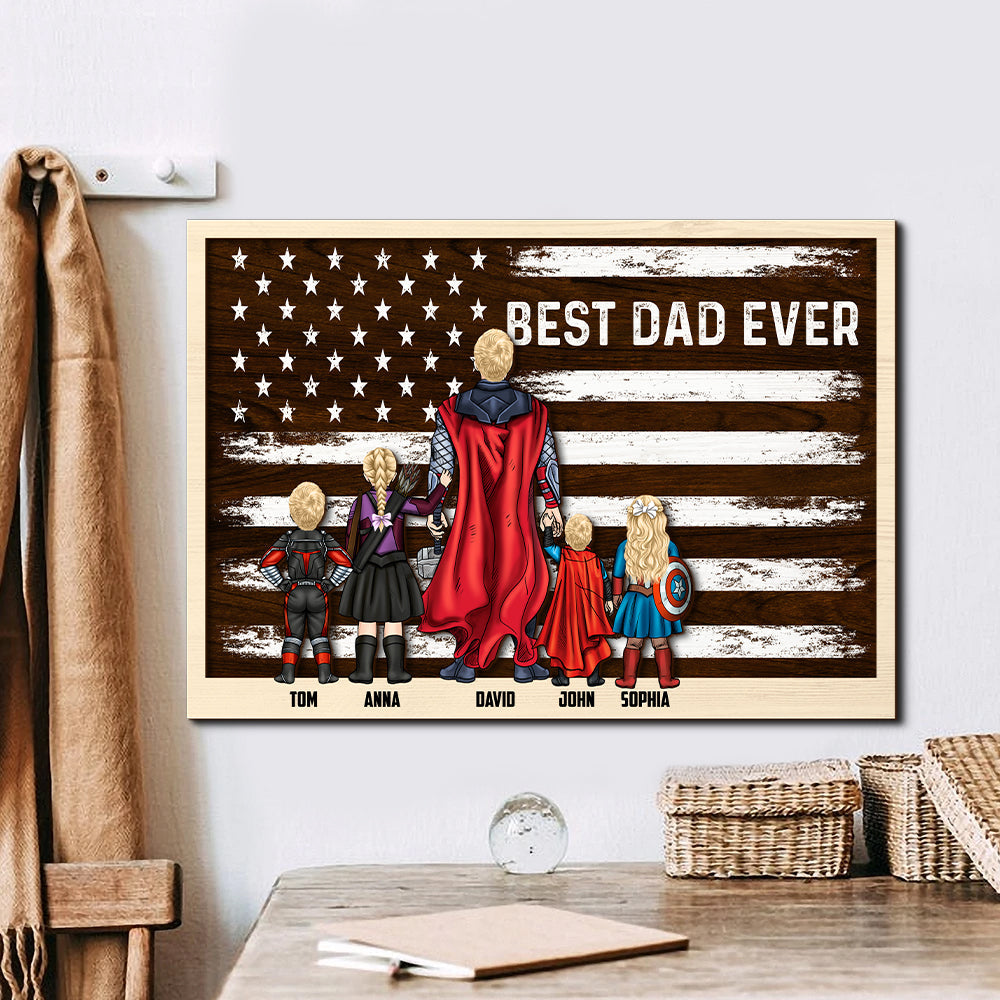 Best Dad Ever Personalized Superhero Family Wooden Art Wood Sign PopCulturePrints