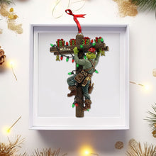 Load image into Gallery viewer, &quot;Light Up the Holidays with a Grinch Twist - Funny Climbing Lineman Wood Ornament - Personalized Gift for Linemen, Electricians, &amp; Gift Givers&quot; Ornament PopCulturePrints
