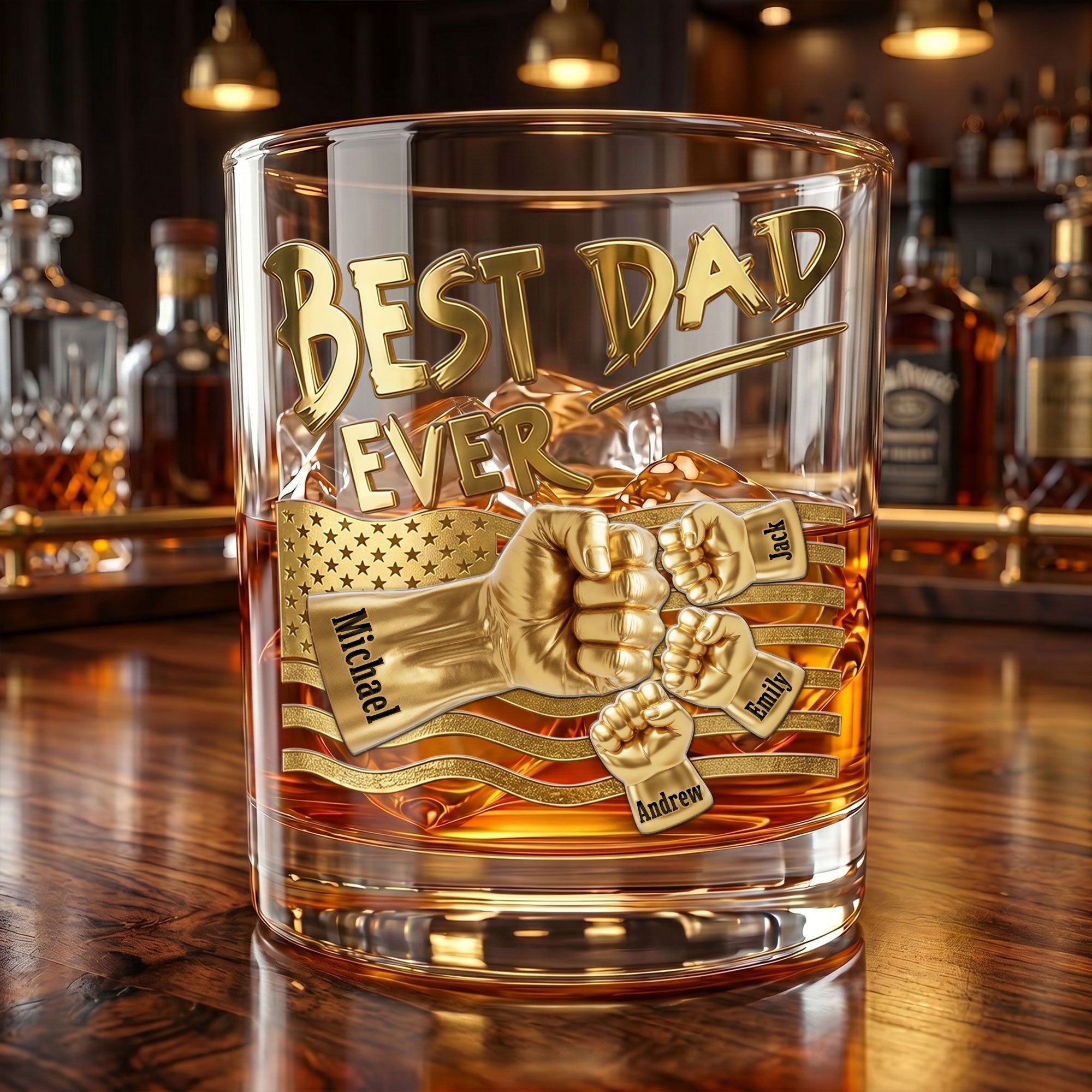"Best Dad Ever" - Personalized Power Fist Drinking Glass - Custom Gift for Dads, Grandpas, and More Glass PopCulturePrints