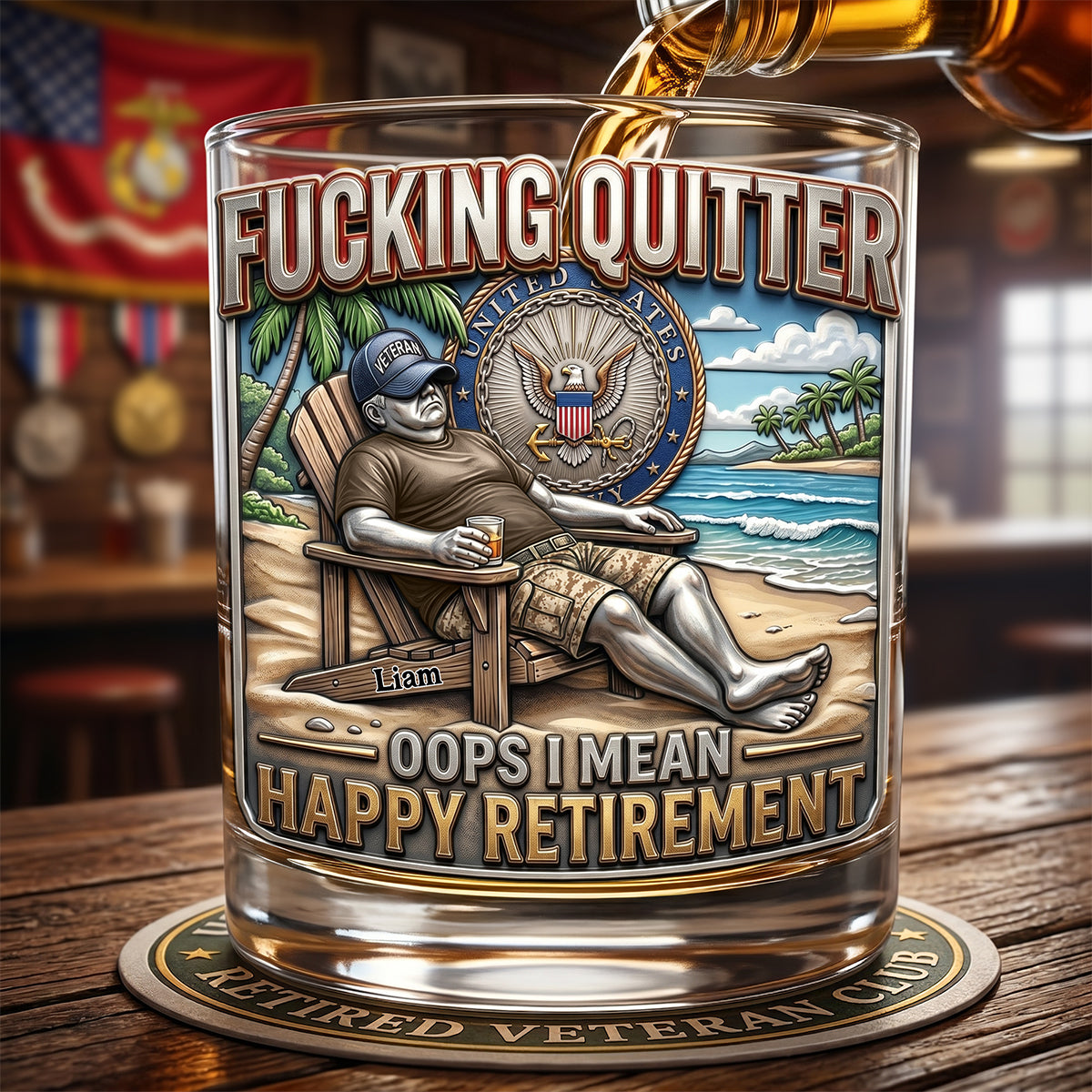 "Oops I Mean Happy Retirement" - Personalized Round Glass - Unique Gift for Veterans, Friends, and Family Glass PopCulturePrints