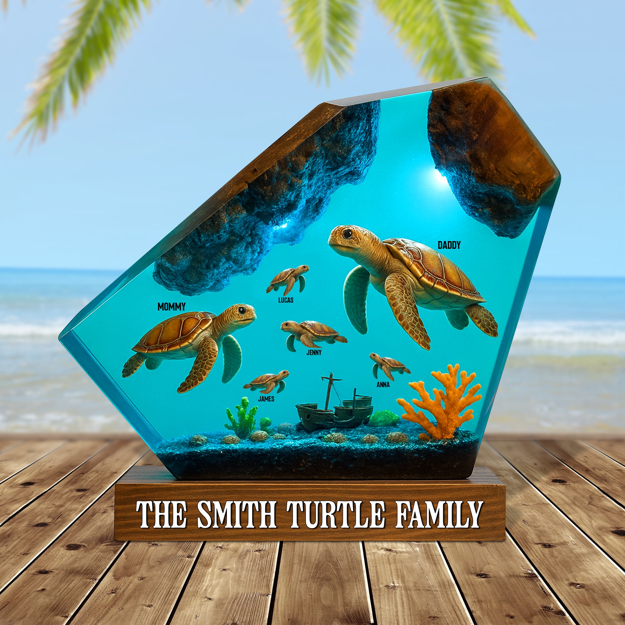 "Together We Swim in Love" - Personalized Turtle Family Plaque - Custom Gift for Family Members Shaped Plaques PopCulturePrints