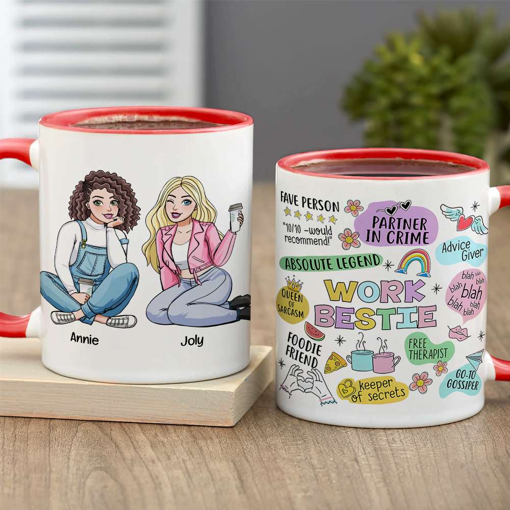 Personalized Work Bestie Accent Mug - Custom Cartoon Design Coffee Mug PopCulturePrints