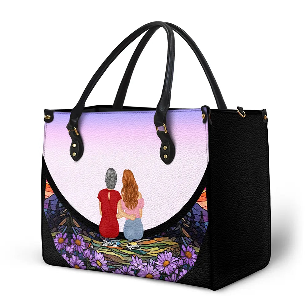 "Grandma and Grandkids, Together on the Moon" - Personalized Leather Bag - A Meaningful Gift for Grandma and Mom Leather Bag PopCulturePrints