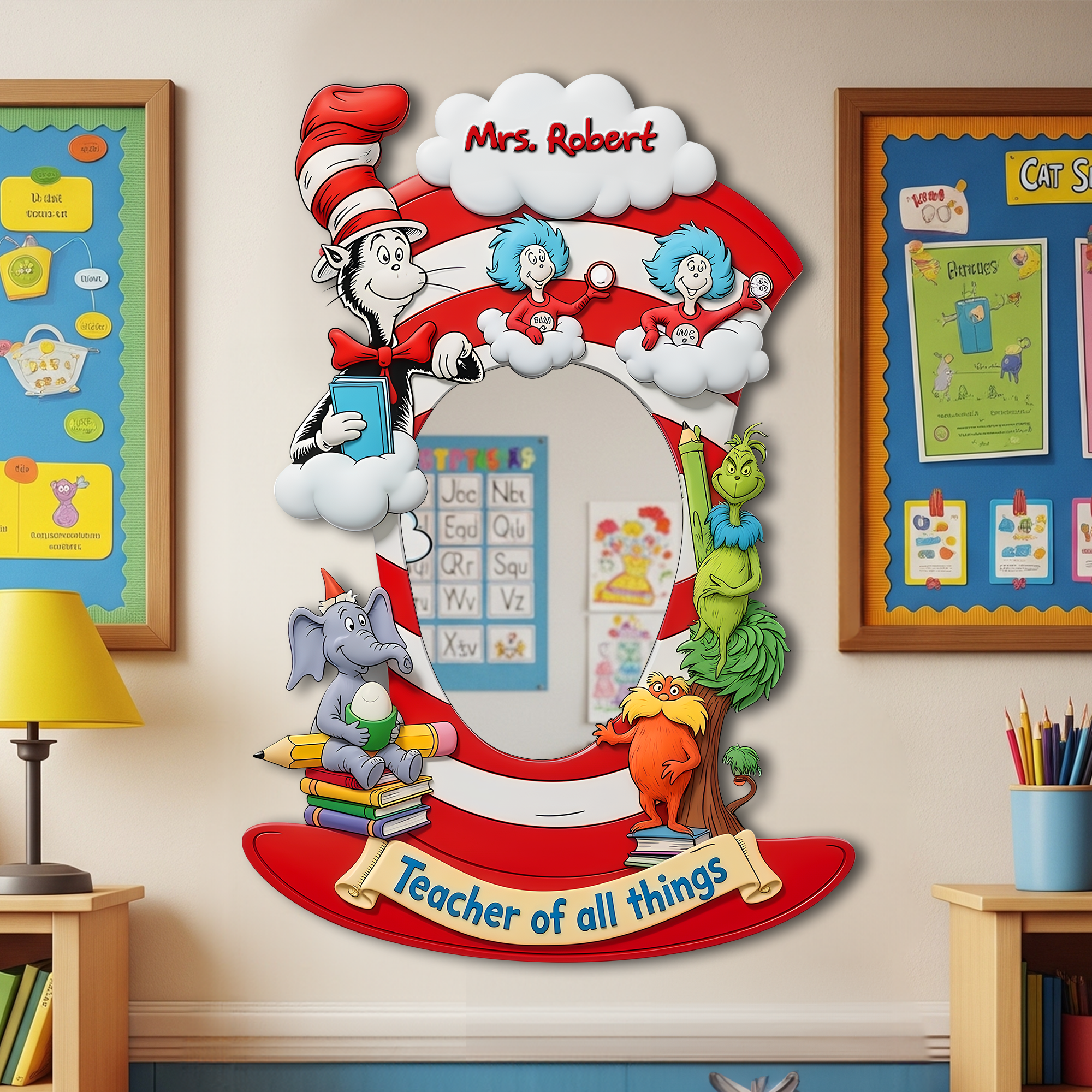 "Celebrate Teaching with Joy!" - Whimsical Classroom Characters Mirror - Personalized Gift for Teachers Mirror PopCulturePrints