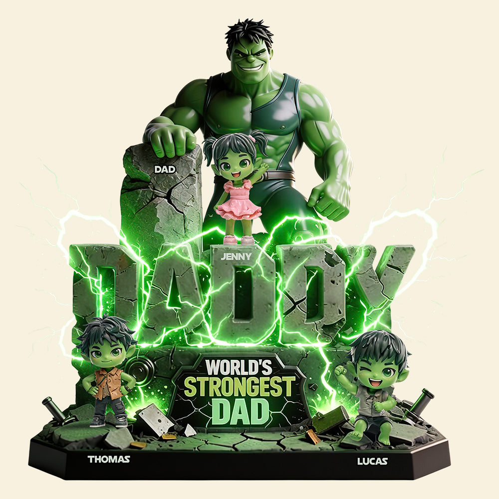 ‘World's Strongest Dad’ - Personalized Green Giant Dad Acrylic Plaque - Unique Gift for Dads and Grandpas Shaped Plaques PopCulturePrints