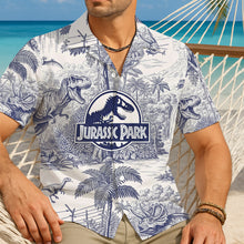 Load image into Gallery viewer, “Unleash Your Inner Dinosaur!” - Custom Toile de Jouy Style Hawaiian Shirt - Unique Gift for Dinosaur Lovers Hawaiian Shirts PopCulturePrints

