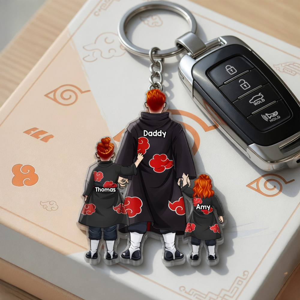 “The Strongest Bonds Unite” - Warrior Father & Mini Ninja Keychain - Personalized Gift for Dad, Grandpa, and More Keychains PopCulturePrints