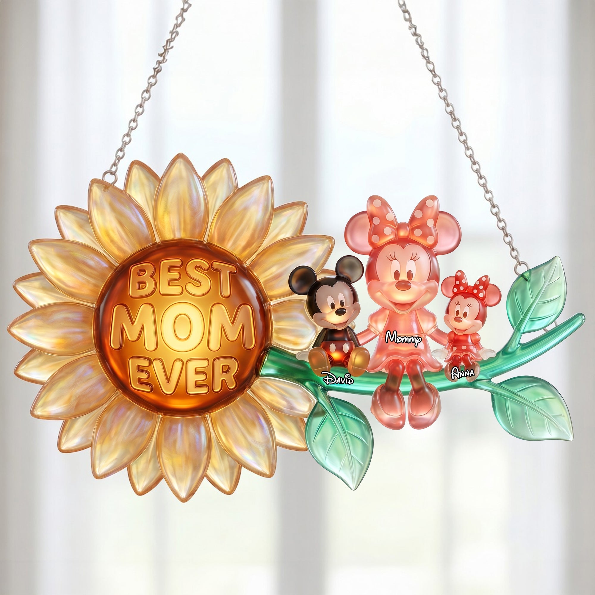"A Shimmering Tribute to Love - Best Mom Ever Acrylic Suncatcher Ornament - Personalized Gift for Mom, Grandma, and Beloved Ones" Ornament PopCulturePrints