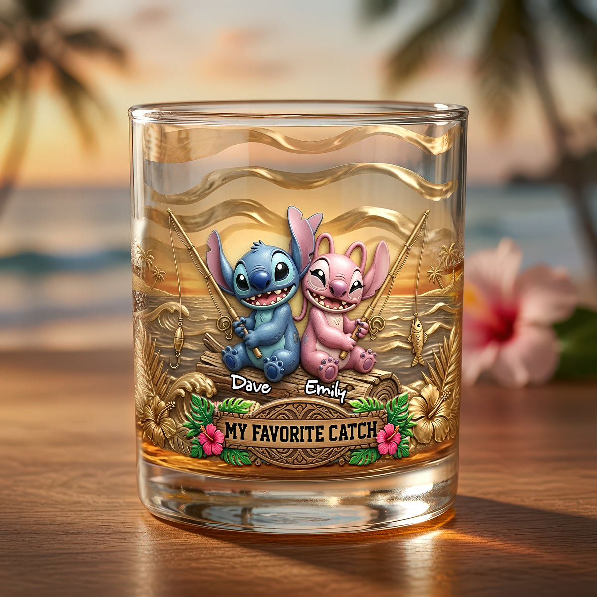 My Favorite Catch Round Glass - Personalized Gift for Couples Glass PopCulturePrints