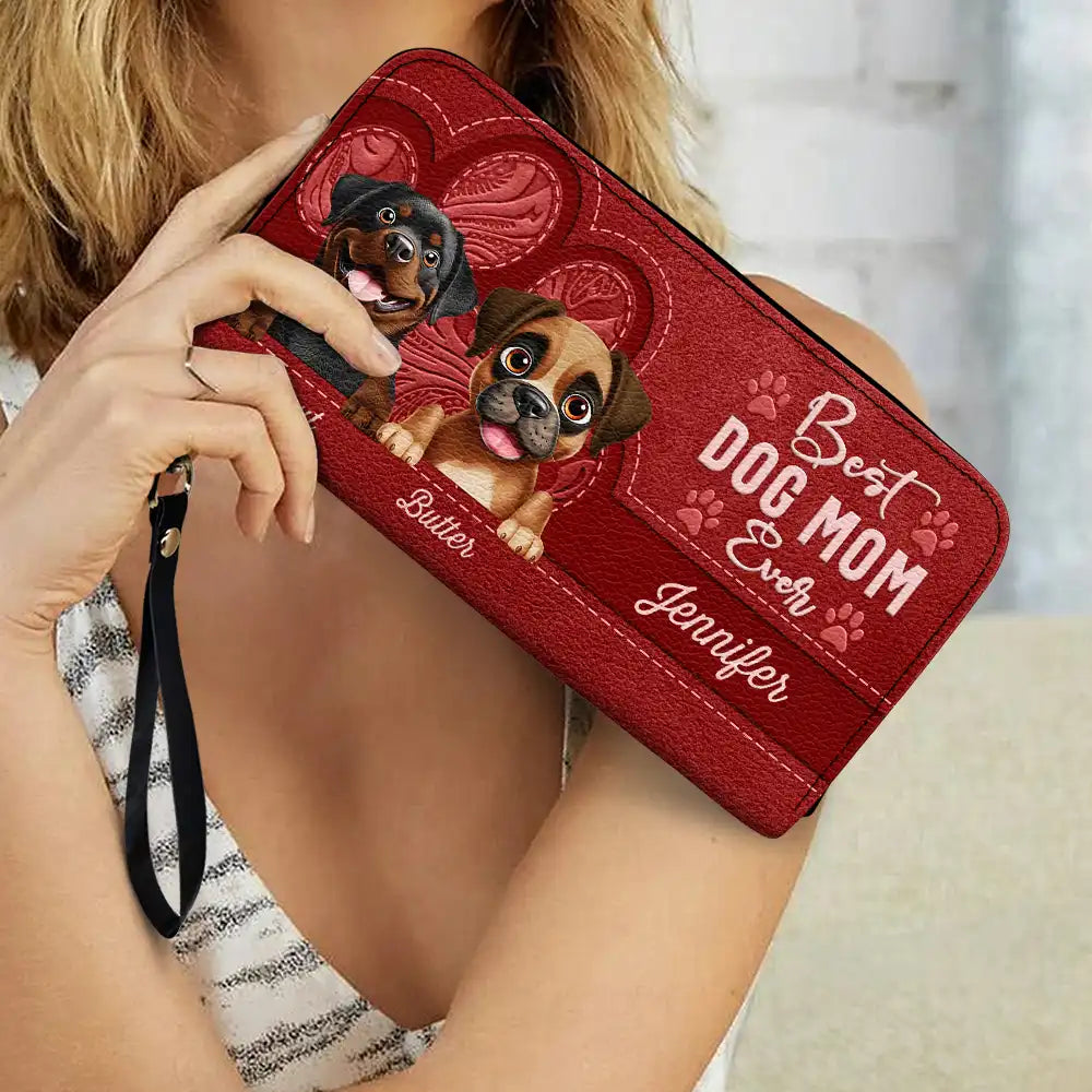 Best Dog Mom Ever 3D Effect - Personalized Leather Long Wallet for Pet Lovers Leather Long Wallet PopCulturePrints