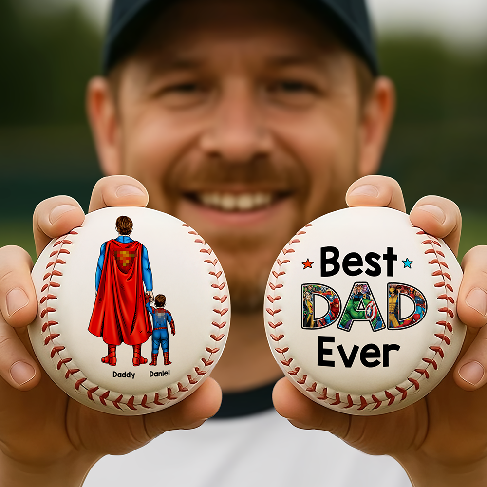 "Best Dad Ever - Super Dad Theme Baseball" - Personalized Gift for Dad, Grandpa and Every Father Baseball PopCulturePrints