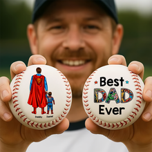 Load image into Gallery viewer, "Best Dad Ever - Super Dad Theme Baseball" - Personalized Gift for Dad, Grandpa and Every Father Baseball PopCulturePrints
