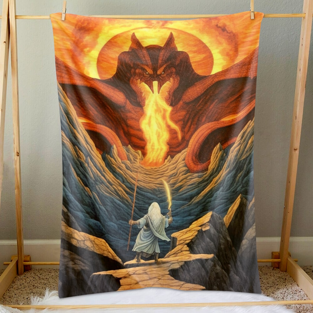 Fantasy Adventure Quilted Blanket - Epic Dragon Battle Design