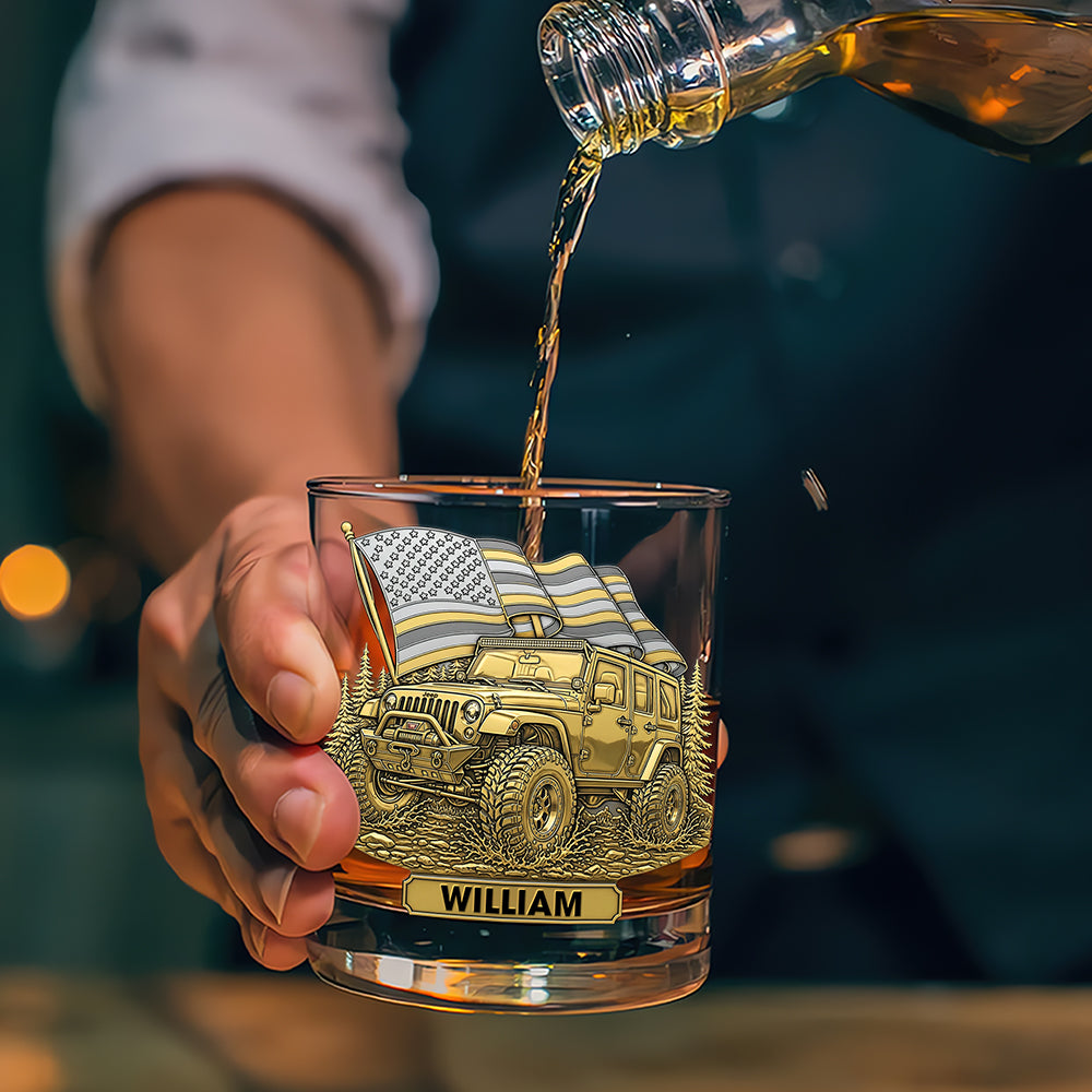 “Adventure Awaits!” - Trail Rider Whiskey Glass - Personalized Gifts For Off-road Lovers Whiskey Glass PopCulturePrints