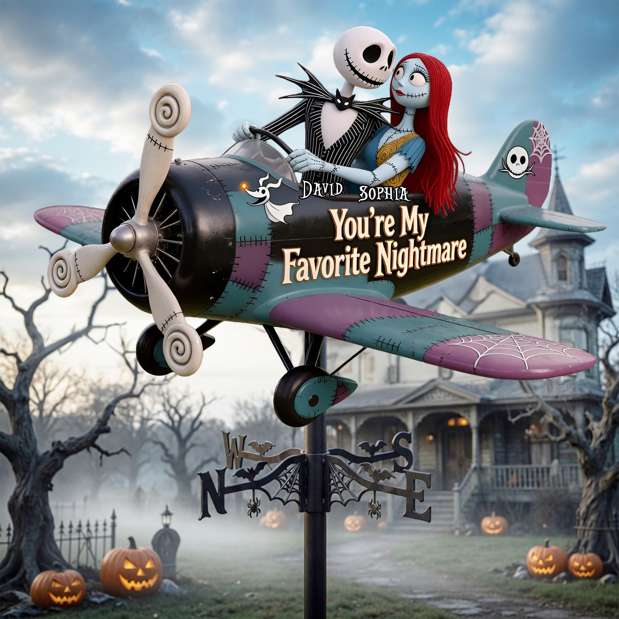 You're My Favorite Nightmare - Gothic Sweethearts Metal Weather Vane - Personalized Gift for Lovers Metal Signs PopCulturePrints