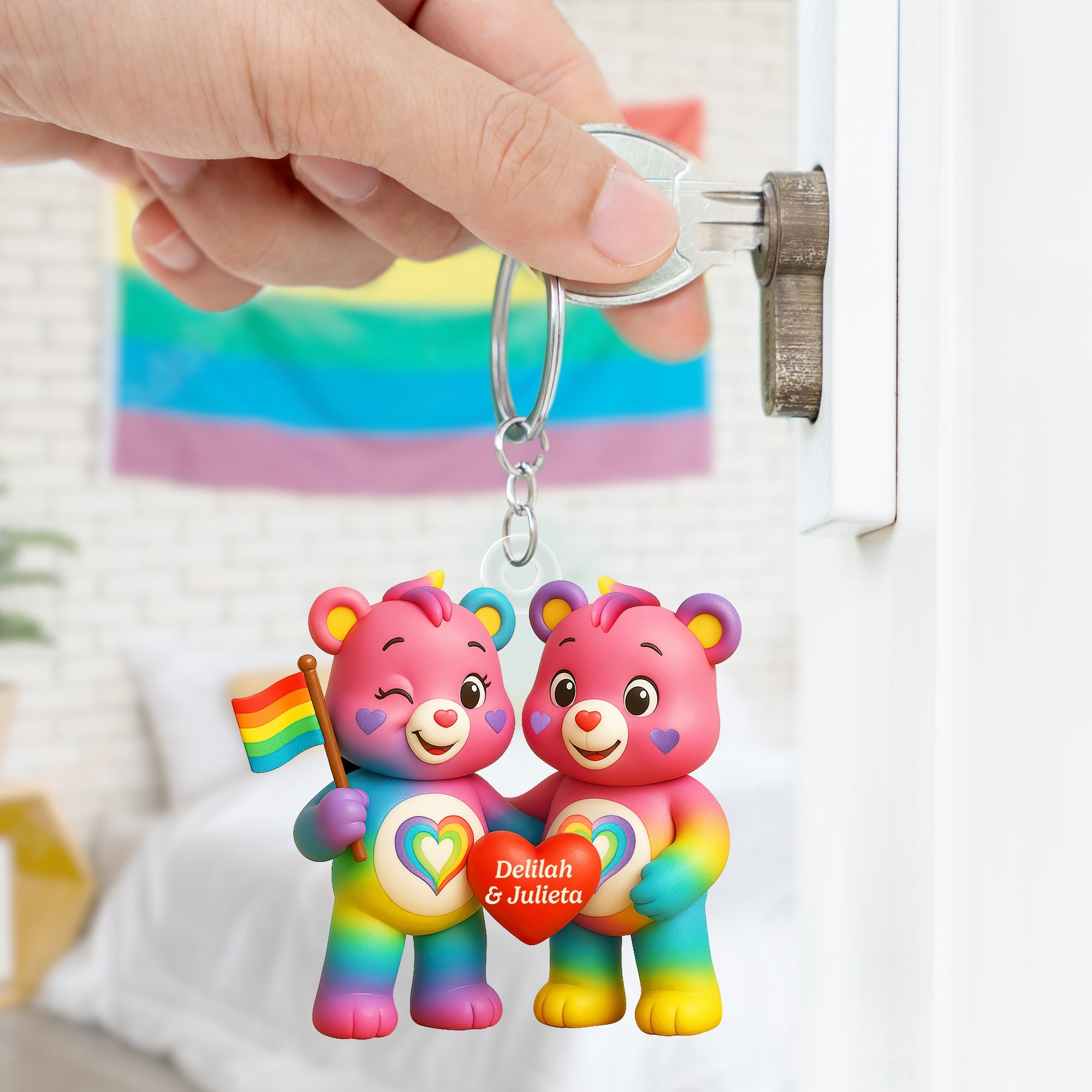 Love Wins: Rainbow Couple Keychain - Personalized Gift for LGBTQ+ Pride Keychains PopCulturePrints
