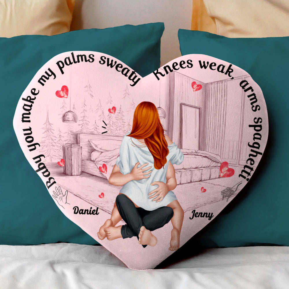 Customizable Heart-Shaped Couple Pillow - You Make My Palms Sweaty Pillow PopCulturePrints
