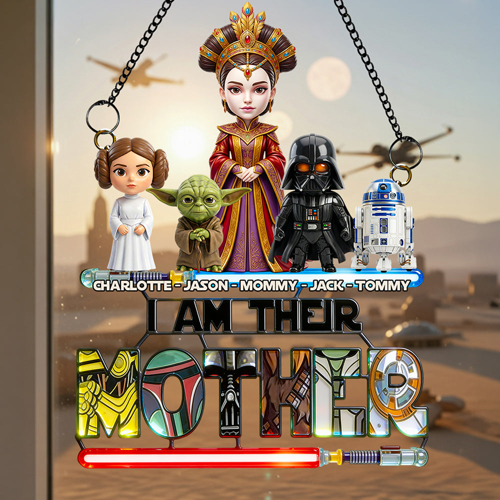 "Celebrate Motherhood with a Touch of the Universe" - Personalized Universe Mom And Kids Layer Suncatcher Ornament - Perfect Gift for Moms and Grandmas Ornament PopCulturePrints