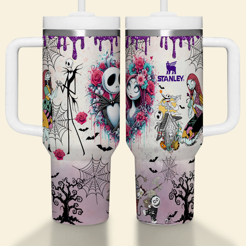 Embrace the Night: Gothic Skeleton Couple 40oz Luminous Tumbler - Customizable Gift for Couples Tumbler Cup PopCulturePrints