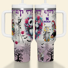 Load image into Gallery viewer, Embrace the Night: Gothic Skeleton Couple 40oz Luminous Tumbler - Customizable Gift for Couples Tumbler Cup PopCulturePrints
