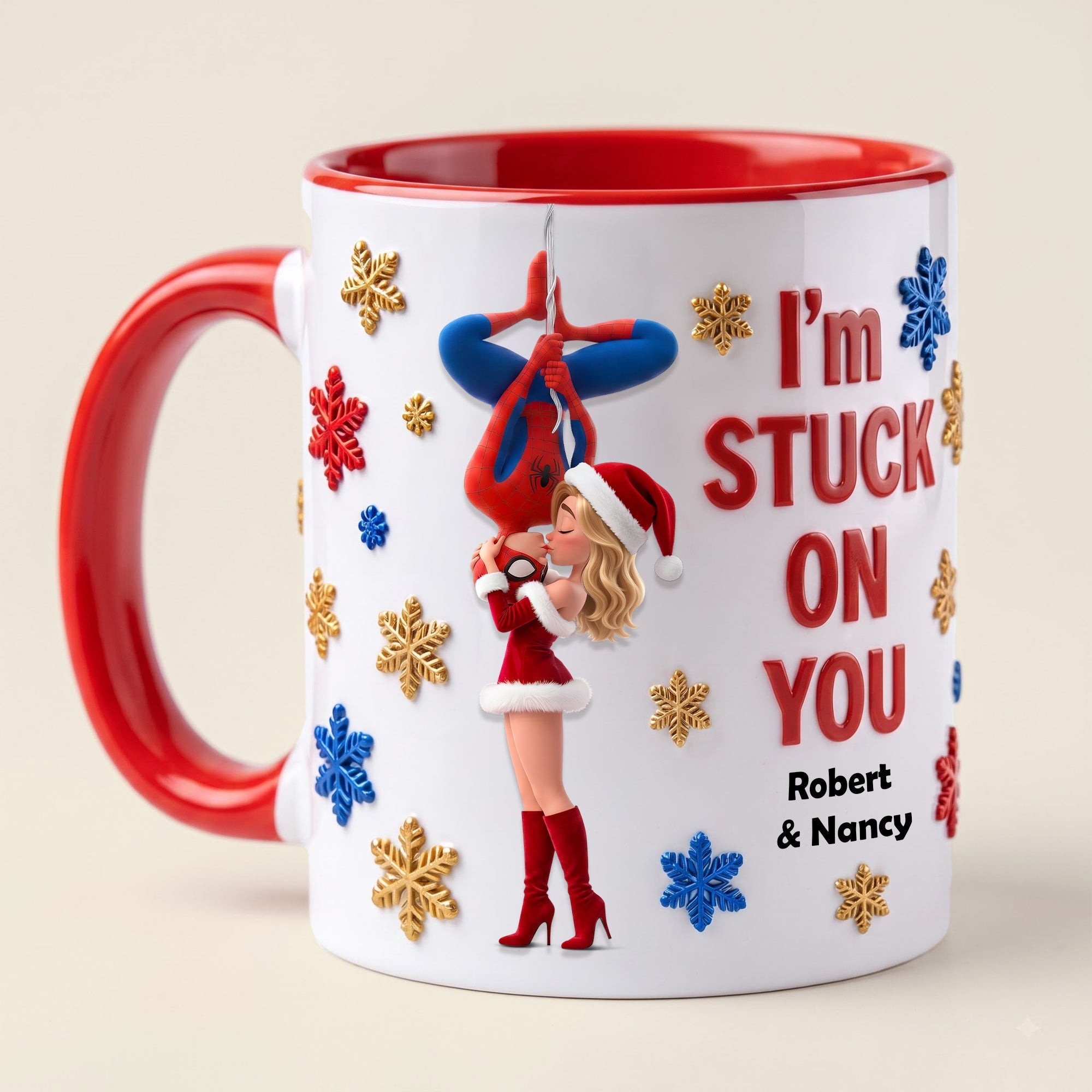 I'm Stuck On You - Personalized Love Story Christmas Accent Mug for Couples