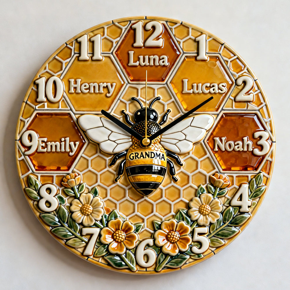 “Sweet Moments with Grandma” - Personalized Grandma Bee Acrylic Hanging Wall Clock - Custom Gift for Grandma, Mom, and Family Hanging Wall Clock PopCulturePrints