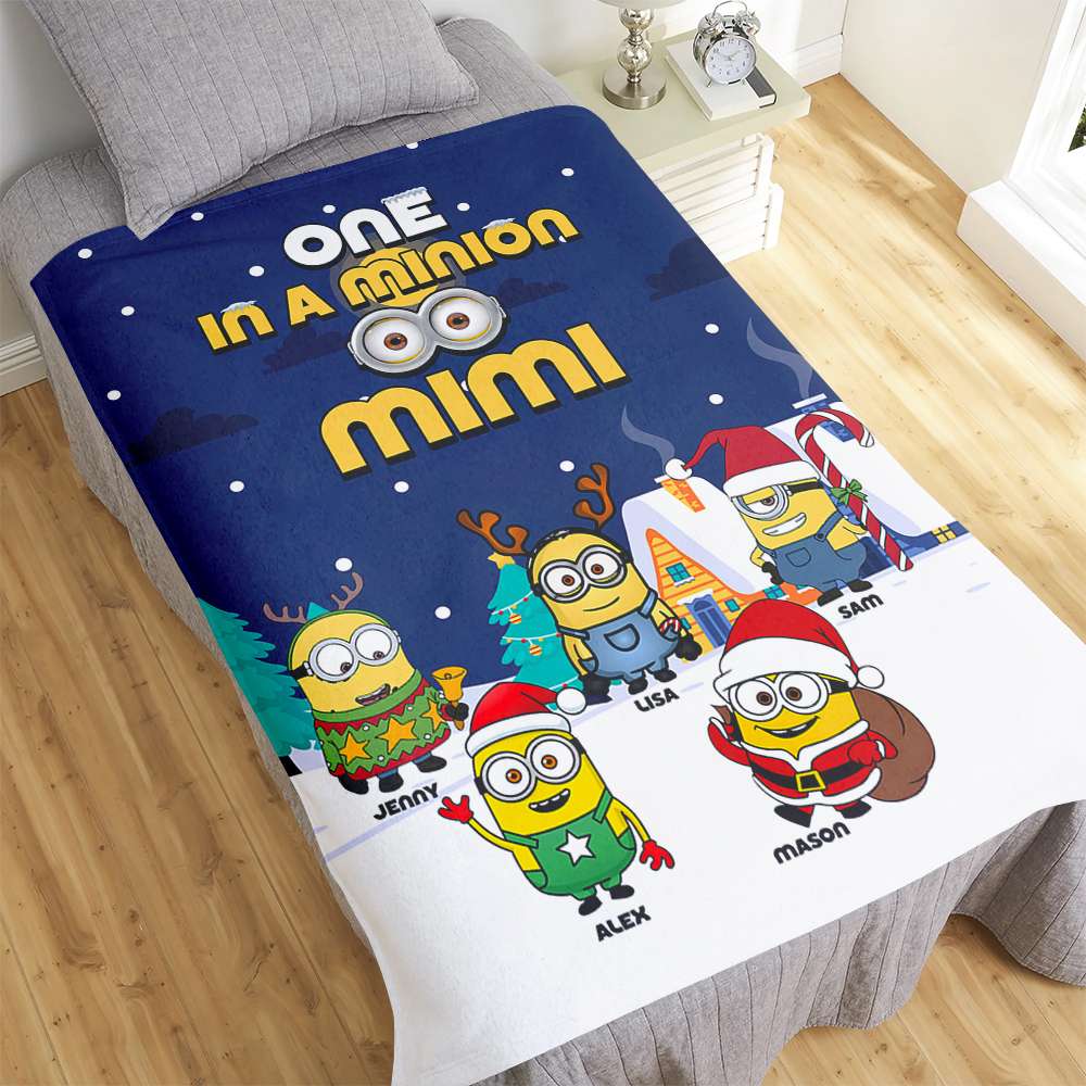 Personalized Minion-Themed Christmas Blanket for Grandma Blanket PopCulturePrints