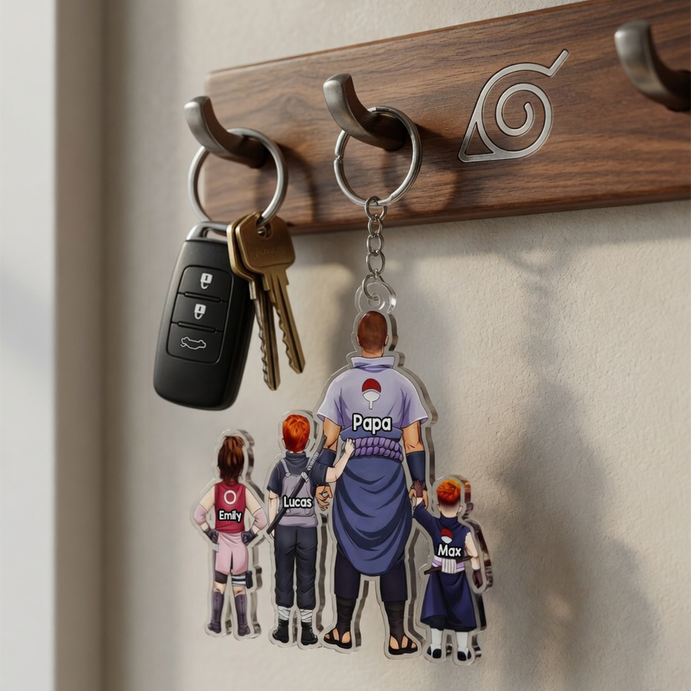 “The Strongest Bonds Unite” - Warrior Father & Mini Ninja Keychain - Personalized Gift for Dad, Grandpa, and More Keychains PopCulturePrints