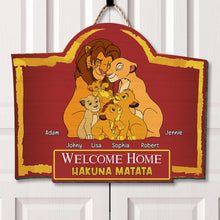 Load image into Gallery viewer, Personalized Family Welcome Home Wood Sign with Lion Family Theme
