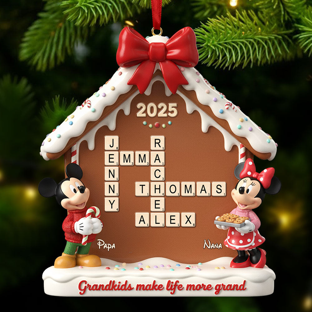 “Grandkids Make Life More Grand” - Personalized Gingerbread House Family Crossword Ornament - Custom Gift for Family & Friends Ornament PopCulturePrints