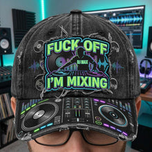 Load image into Gallery viewer, "DJ Max: Turn the Beat Up!" - Personalized DJ Turntable Graphic Cap - Unique Gift for Music Lovers
