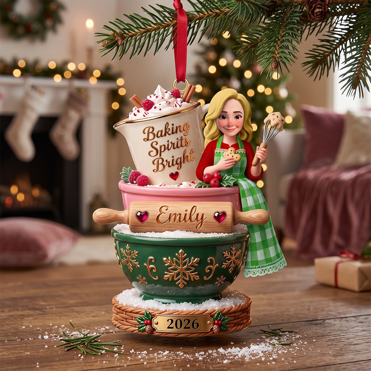 Baking Spirits Bright - Personalized Baker’s Christmas Ornament Ornament PopCulturePrints