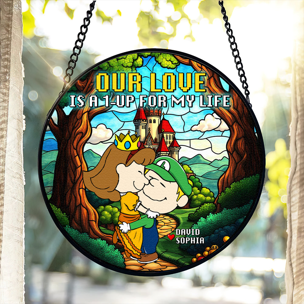 Personalized Stained Glass Ornament: 'Our Love Is A 1-UP For My Life' Ornament PopCulturePrints