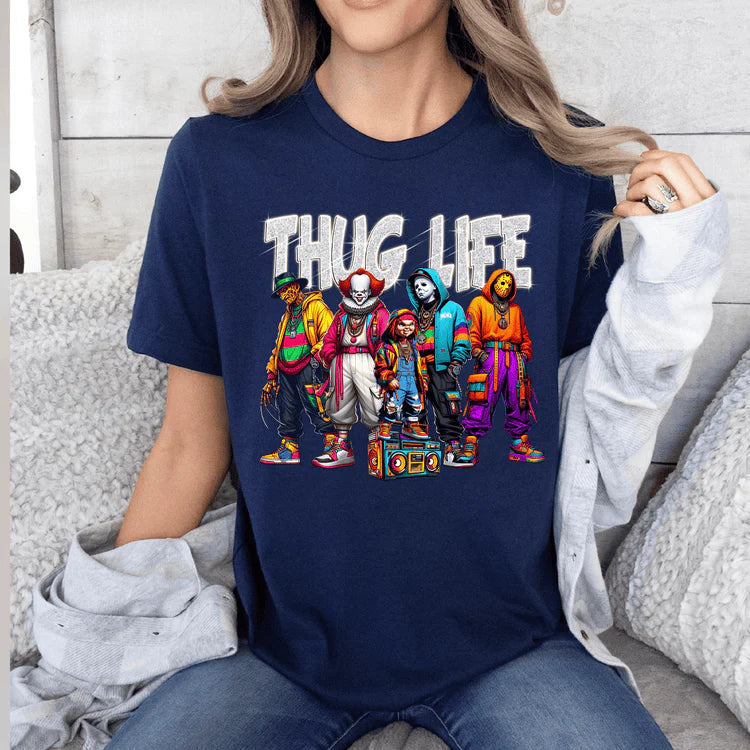 Thug Life Horror Icons T-Shirt - Pop Culture Mashup Design