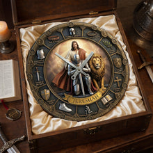 Load image into Gallery viewer, "Embrace Faith and Time" - Kneeling Knight Acrylic Wall Clock - Personalized Christian Gift for Loved Ones Hanging Wall Clock PopCulturePrints
