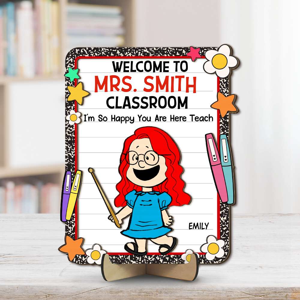 Personalized Teacher Classroom Welcome Sign - Cartoon Character Theme