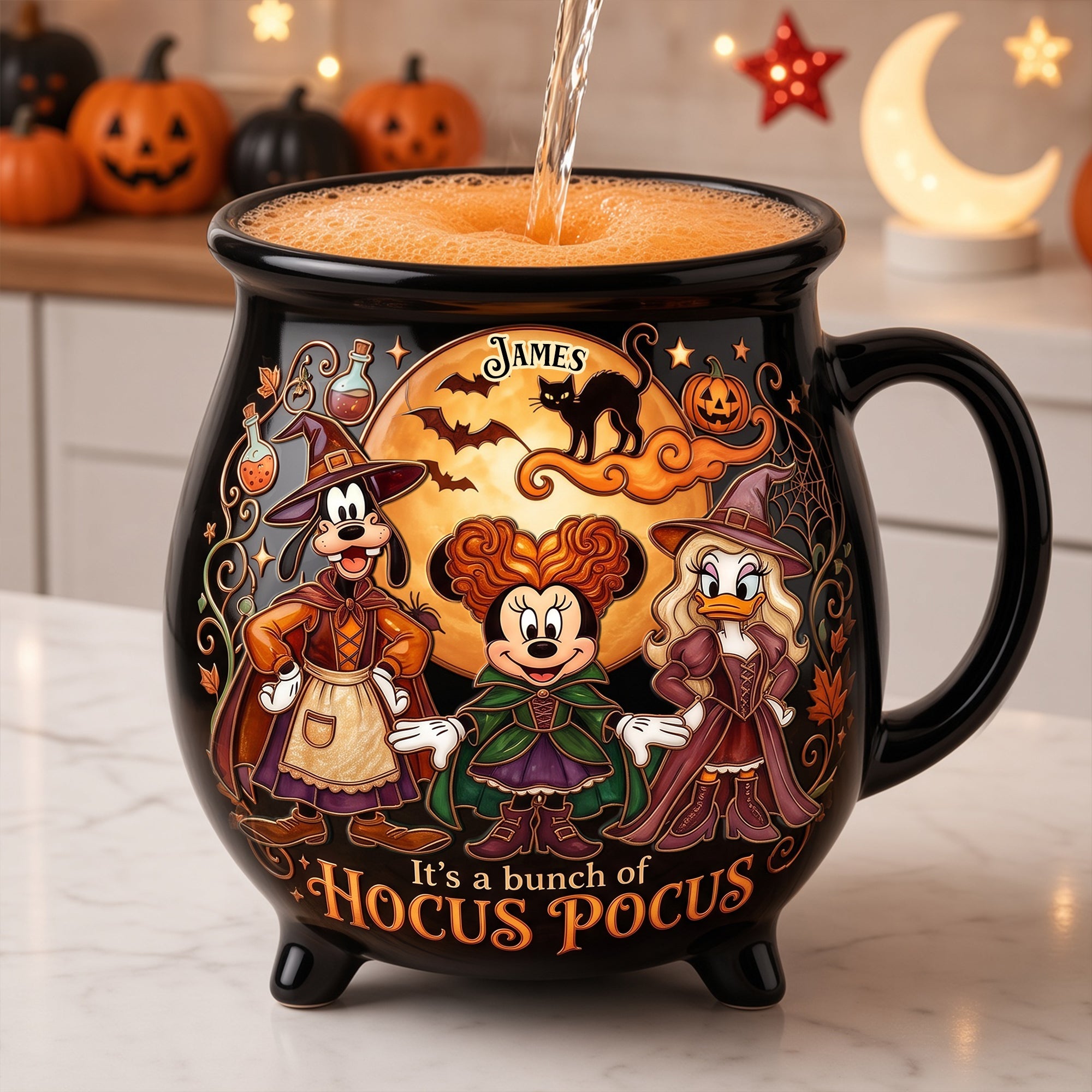 “It’s a Bunch of Hocus Pocus!” - Macabre Spell Sisters Ceramic Cauldron Mug - Personalized Gift for Halloween Lovers Cauldron Mug PopCulturePrints