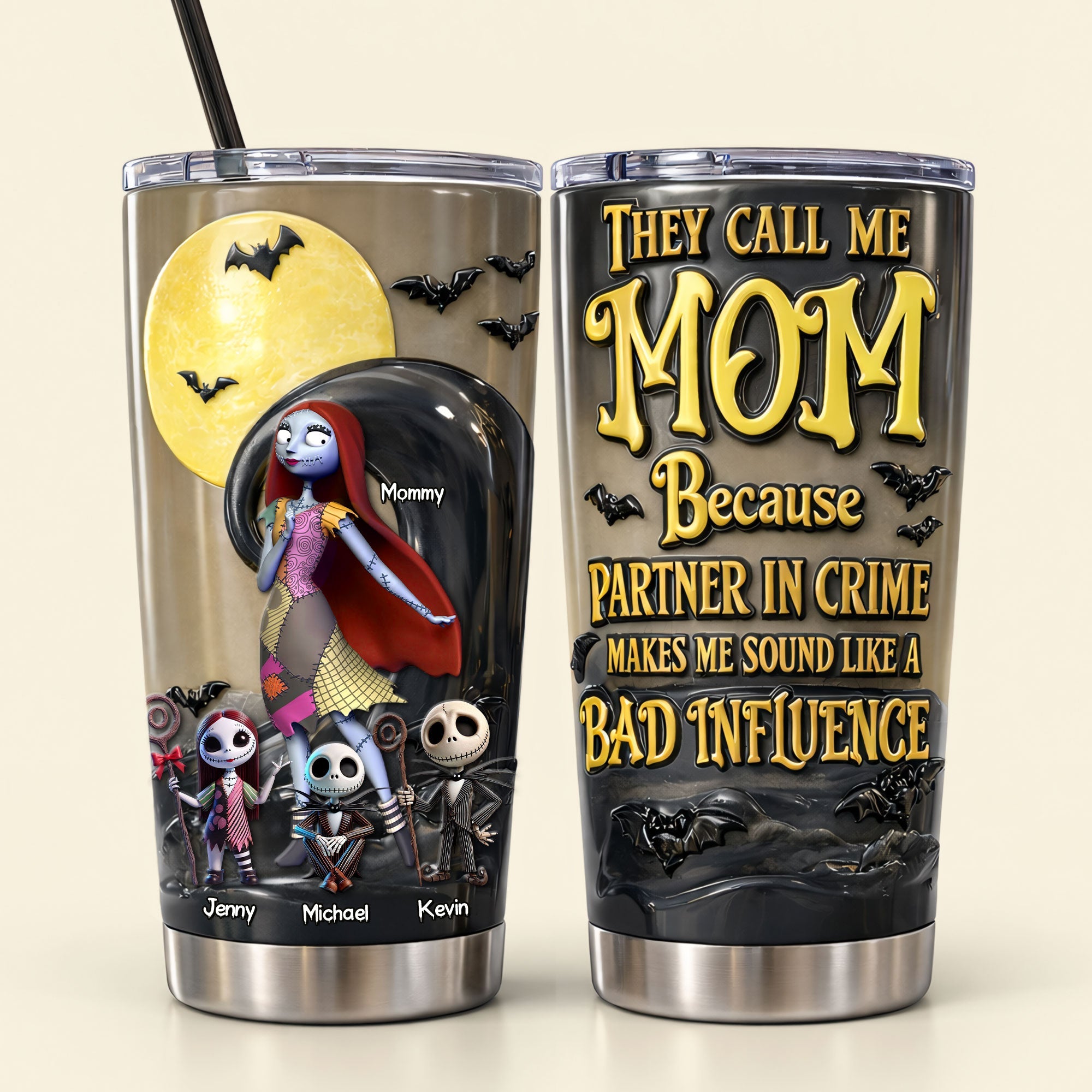 They Call Me Mom Because - Spooky Mom And Kids 20oz Tumbler - Personalized Mother's Day Gift Tumbler Cup PopCulturePrints
