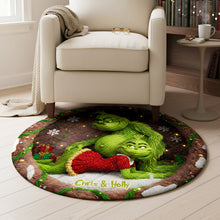 Load image into Gallery viewer, “Celebrate Love with a Grinchy Twist!” - Personalized Green Goblin Quilted Round Mat - Custom Gifts for Couples and Friends Doormat PopCulturePrints
