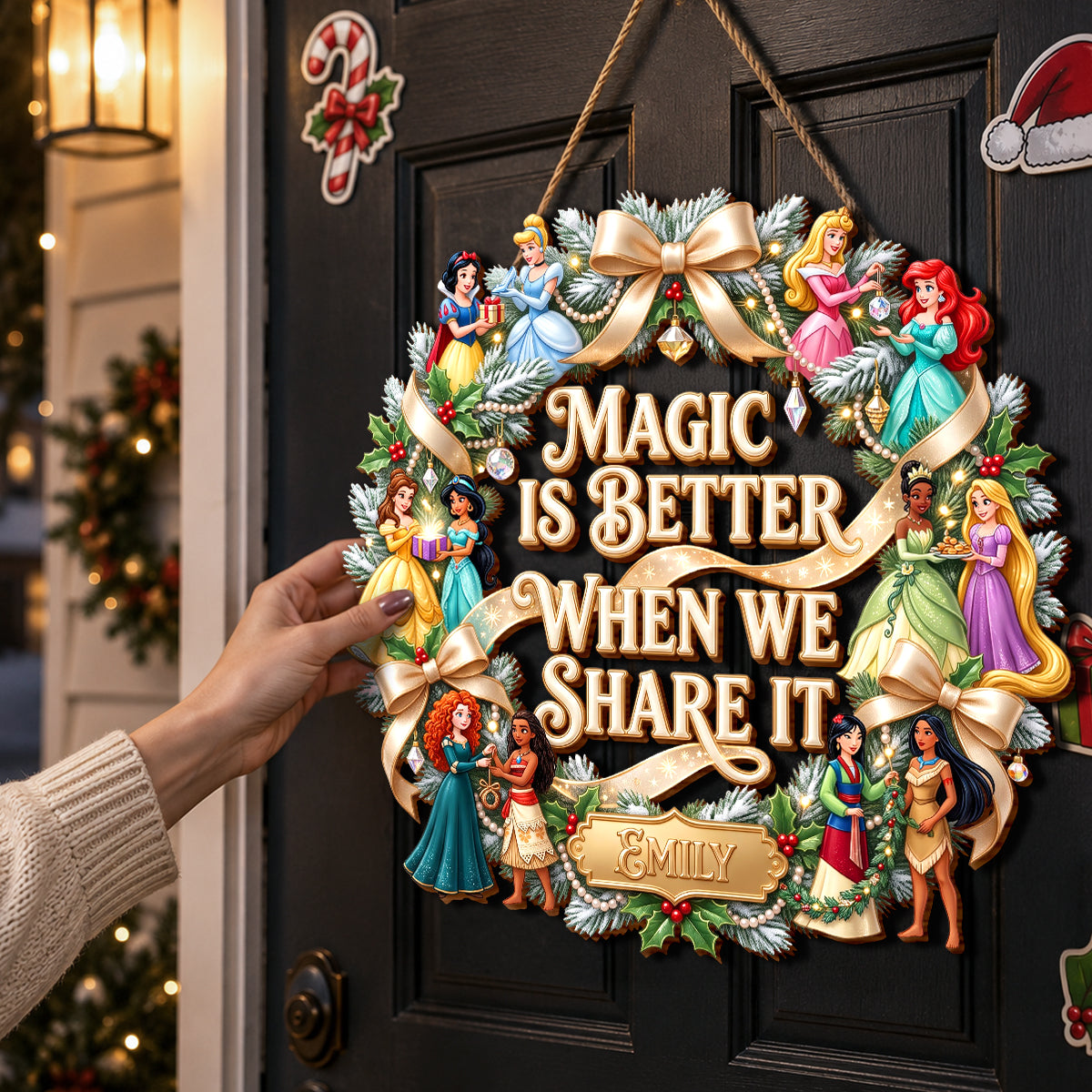 Magic is Better When We Share It - Personalized Fairy Tale Princesses Wreath Acrylic Sign