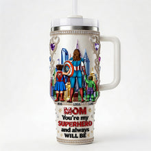 Load image into Gallery viewer, Mom, You're My Superhero - Personalized Brave Mom City Tumbler Handle Tumbler Cup PopCulturePrints
