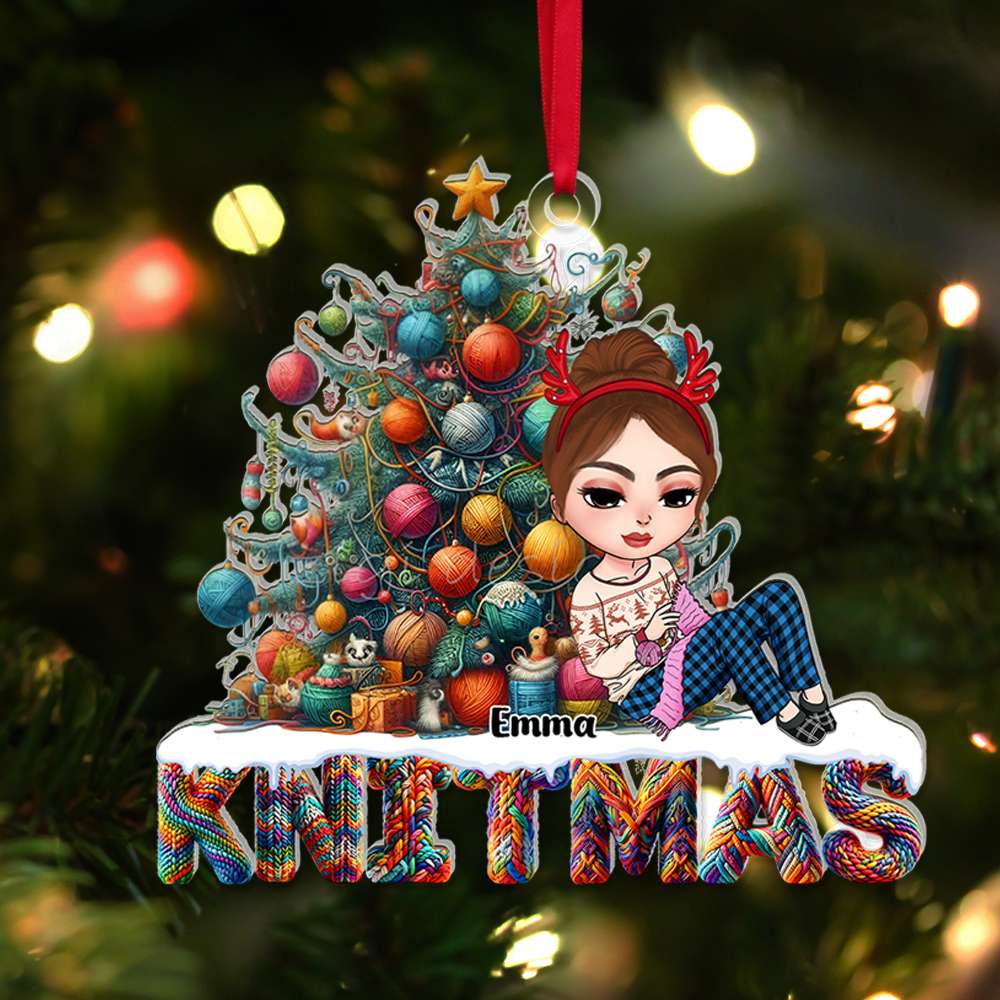 Personalized Knitting Christmas Tree Acrylic Ornament Ornament PopCulturePrints